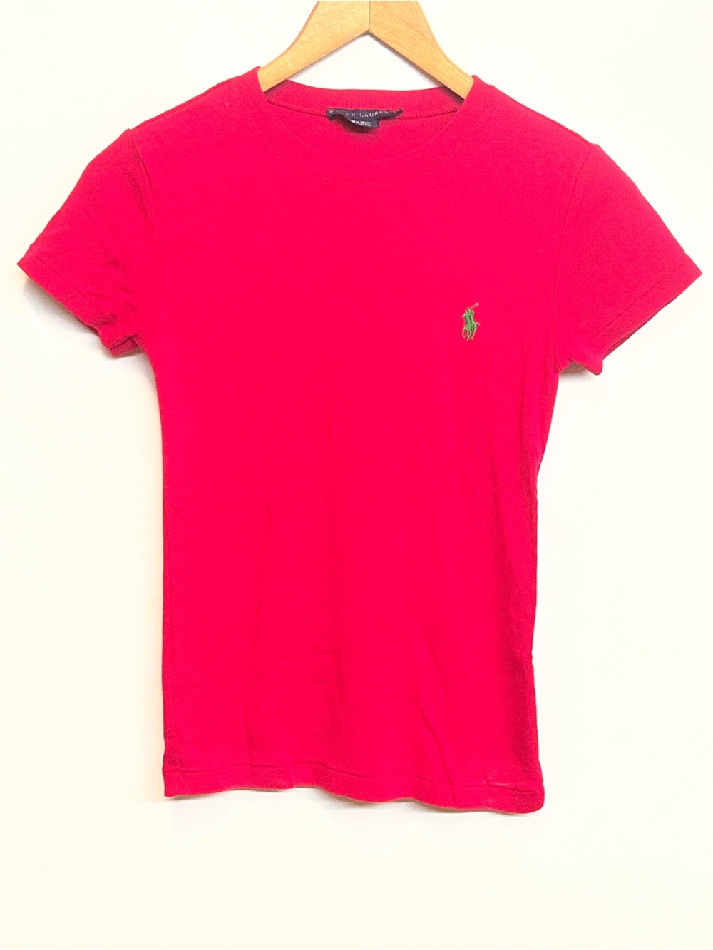 Ralph Lauren Pink Cotton Short Sleeve T-Shirt Lime Green Pony Logo Womens